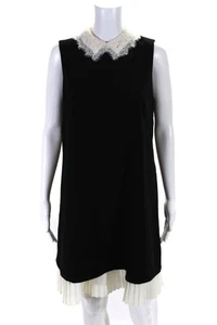 Nanette Lepore Womens Pleated Lace Trim Collared Sleeveless Dress Black Size 8 - Picture 1 of 7