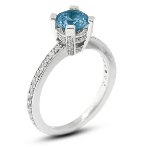 1.02ct Blue SI1 Round Natural Certified Diamonds 18k Classic Engagement Ring - Picture 1 of 11