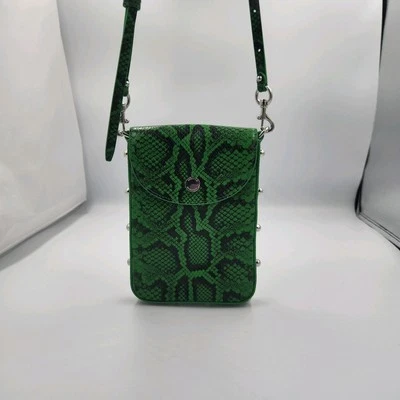 Bolso para teléfono Rebecca Minkoff de piel de serpiente en relieve negro/verde color selva nuevo sin etiquetas Foto 1 de 4