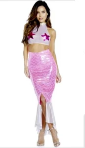 MEERJUNGFRAU HALLOWEEN KOSTÜM ROSA WEISS 2-TEILIG CROP TOP LANGER ROCK M-L FORPLAY NEU - Bild 1 von 13