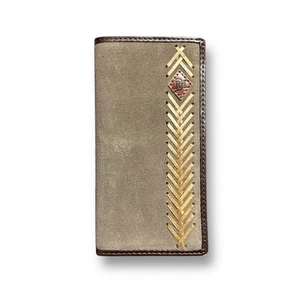 Red Dirt Hat Co Rodeo Wallet Brown Tan Leather Suede Weave Western Cowboy RFID - Picture 1 of 7