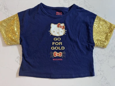 Hello Kitty x Team USA Girls Small Olympics Gold Sequin Sleeves American Flag - Image 1 of 4