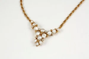 Romántico Collar 585 Oro Amarillo Con Agua Dulce Y Brillante 0,24 Quilates - Imagen 1 de 1