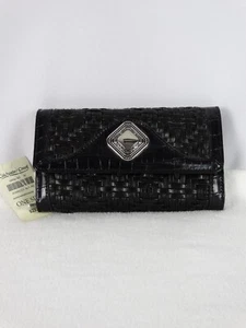 Womens Black Wallet Weave Pattern 14 Credit Card Holders Coldwater Creek Vintage - Picture 1 of 3