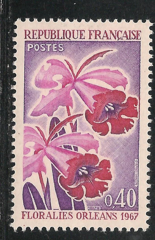 Francia #1192 (A481) en muy buen estado como nuevo LH - 1967 40c Orquídeas/Flores Foto 1 de 1