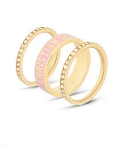 DIOR Code Ring Set Gold-Finish Metal, Silver-Tone Crystals, Pink Lacquer Size M - Picture 1 of 19