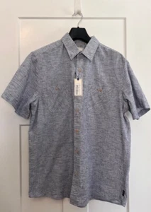 ROWM Mens Button Up Shirt Blue Short Sleeve Camp Pockets Cotton Blend L New - Picture 1 of 8