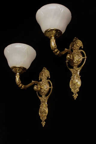 art nouveau  antique style wall lights fixtures bronze and real alabaster Cover