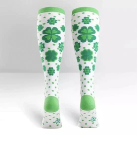 NWT SOCK IT TO ME CLOVER KNEE HIGH SOCKS DISC GOLF WHITE GREEN IRISH ST PADDYS - Picture 1 of 6