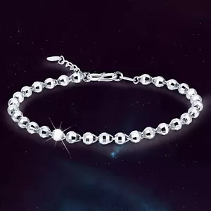 Reines Platin 950 Kette Damen 3 mm Laser Runde Perlen Gliederarmband 4,37 g/6,7 Zoll - Bild 1 von 7