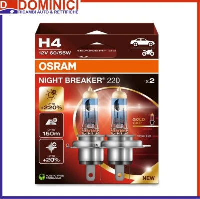 OSRAM KIT LAMPADINE NIGHT BREAKER 220, H4, +220% 12V 60/55W 64193NB220-2HB - Immagine 1 di 4