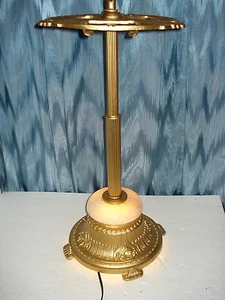 ANTIQUE CAST IRON ORNATE FLOOR SMOKING STAND WITH SLAG GLASS & LIGHT SOCKET - Picture 1 of 12
