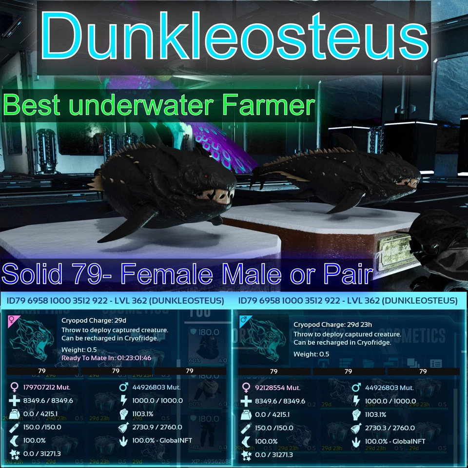 ASA🦖Ark Survival Ascended Pve Dunkleosteus / Dunkleo 362Max Lvl 1103dmg Imprint