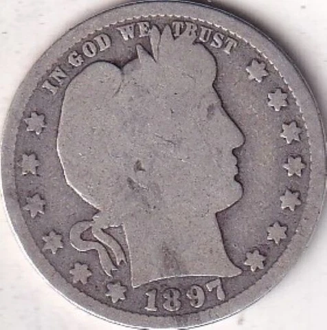 1897 SILVER Barber Quarter - G - #212 - BEAUTIFUL COLOR - BEAUTIFUL COIN Cover