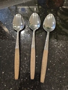 3 Interpur INR2 Stainless Brown Synthetic Wood Handle MCM Flatware - Teaspoons  - Picture 1 of 4