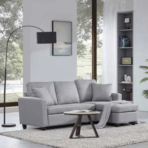 Light Gray Upholstered Sofa & Ottoman Set Home Seating Furniture Living Room - Picture 1 of 6