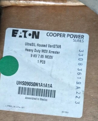 NEW GENUINE EATON COOPER POWER SERIES ARRESTER UHS09050N1A1A1A9KV 50-60 HZ OEM - Image 1 of 2