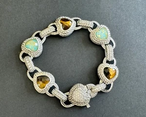 JUDITH RIPKA 925SS Tiger's Eye Turquoise & Diamonique Heart Bracelet - Picture 1 of 6