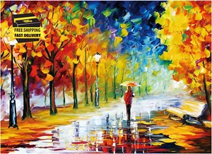 Jigsaw Puzzles 500 Pieces for Adults Evening Walk on Rainy Day Street Tree Oil P - Picture 1 of 8