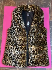Cejon Faux Fur Vest Animal Print Tan/ Brown/Creme Black Lined Size S Small - Picture 1 of 6