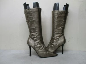 ALDO Gold Metallic Zip Mid Calf Pointed Toe Fashion Boots Womens Size 38 EUR - Picture 1 of 10