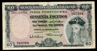 PORTUGUESE INDIA 60 ESCUDOS 1959 A. ALBUQUERQUE P42 #N2# - Image 1 of 2