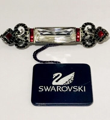 Swarovski Red And Clear Crystal Bar Pin Brooch - Image 1 of 4