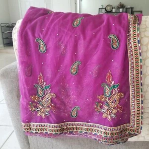 Sari indio con cuentas bordado adornado red tejido étnico princesa reina - Imagen 1 de 5