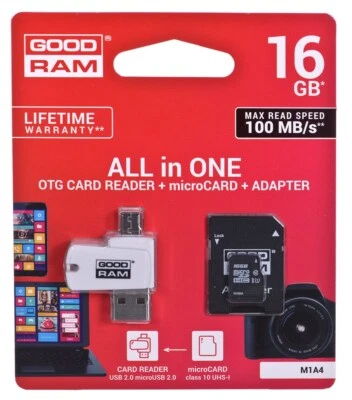 5908267930267 Goodram M1A4-0160R12 memory card 16 GB MicroSDHC Class 10 UHS-I Go - Image 1 of 2