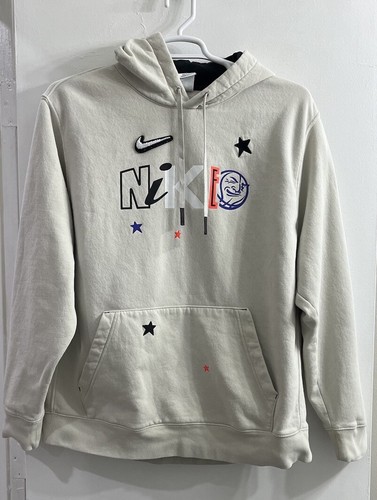 OFF WHITE Felpa con cappuccio pullover Nike uomo XL True Pack stampa posteriore grafica bianco sporco