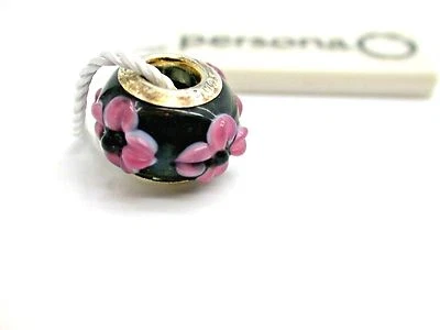 .925 PLATA ESTERLINA PERSONAJE ENCANTO NEGRO ROSA FLORES PRONUNCIADO JARDÍN MURANO Foto 1 de 2