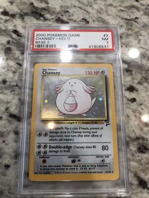 PSA 7 - Chansey #3/130 - Base Set 2 - WOTC Holo Rare Pokemon Card - NM Near Mint - Image 1 of 4