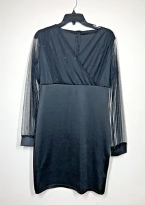 Etuikleid Stretch schwarz Damen Gr. 8-10 Glitzer Langarm Whimsigoth Party - Bild 1 von 18