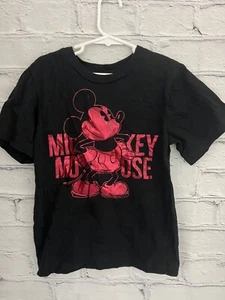 Disney Junor Black MICKEY MOUSE T-Shirt Red Shiny Mickey Unisex youth Size 7/8 - Picture 1 of 5
