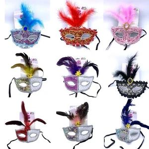 Black Feather Mask Lace Masquerade Cosplay Party Venetian Eye Mask  - Picture 1 of 16
