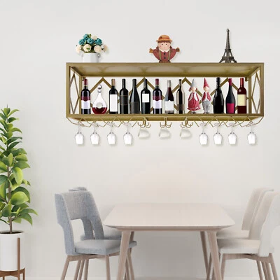 Estante de vino montado en la pared de 2 niveles, estantes de licor de barra flotante colgante con 47" pulgadas Foto 1 de 4