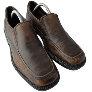 Men's Bass Distressed Brown Leather Side Stretch Gore Loafers Size 10M - 8 - Picture 1 of 8