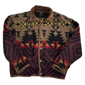 Vintage Foxrun Aztec Jacket Wool Southwest 90s Multicoloured Mens Medium - Picture 1 of 13