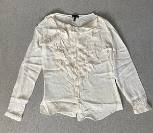 Blusa Mujer Escada 34 Pequeña Marfil 100% Seda Volantes Botón Frontal Manga Larga - Imagen 1 de 10