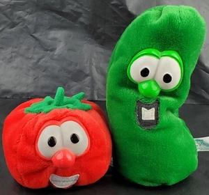 Big Idea Vintage 1998 Veggie Tales Beanbag Plush Bob Tomato & Larry Cucumber EUC - Picture 1 of 12