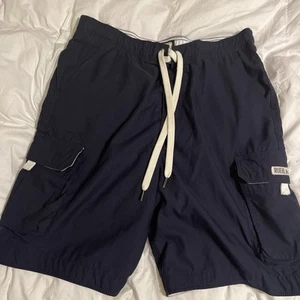 Ruehl 925 Mens Shorts Large Navy Blue Cargo Lace Up Drawstring Fully Lined - Picture 1 of 4