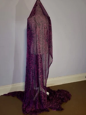 10 Yards Black / Plum Chiffon Fabric Swirling Paisley Scarf Quality JOHN KALDOR - Image 1 of 4