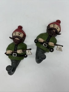Vintage Cast Iron Coat Hooks Woodchopper Pair Farmhouse Dwarf Barn Find Rustic - Bild 1 von 14
