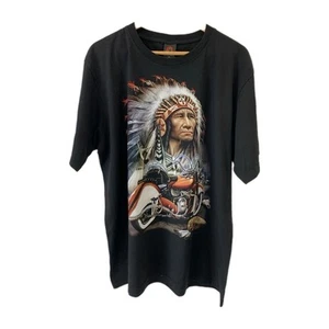 Hero Buff Native American Biker T-Shirt XL Black Chief Motorcycle Double-Sid#Z59 - Picture 1 of 8