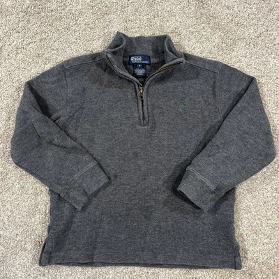 Polo Ralph Lauren Boys 6 Gray Quarter Zip Mock Neck Sweater Green Pony Logo - Image 1 of 4