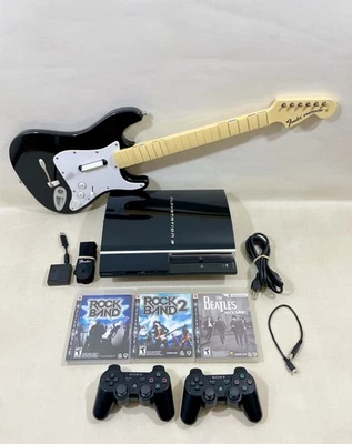 PS3 Rock Band Bundle, Console, Guitar, Dongle, Games - Image 1 of 4