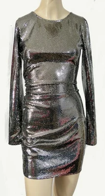 Vestido ajustado H&M NUEVO CON ETIQUETAS NUEVO CON ETIQUETAS Lentejuelas Plateado Movible S Foto 1 de 4