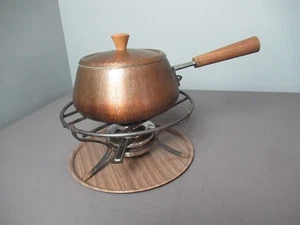 Fondue Set Vintage Copper w/ Tray, Metal Stand & Burner - Switzerland - i5 rb/vh - Picture 1 of 13