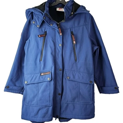 Casaco Anorak feminino Canada Weather Gear azul macio com capuz 1X cintura apertada - Imagem 1 de 4