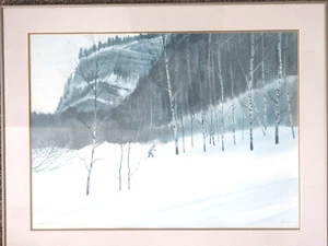 Bill Alexander "NORDIC INTERLUDE" Skiing Art Aspen CO Pencil Signed Framed EUC - Picture 1 of 9